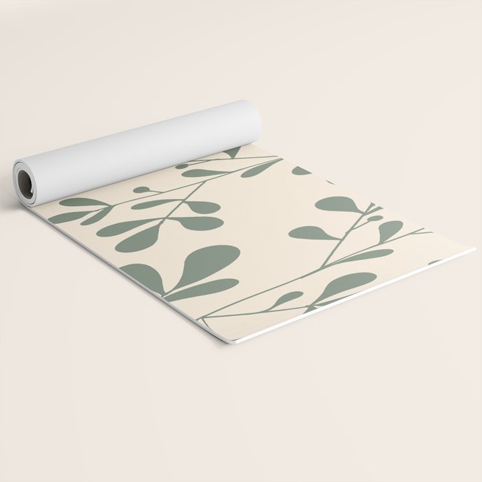Abstract Leaves Print, Ivory and Green Yoga Mat Gallery Image 2