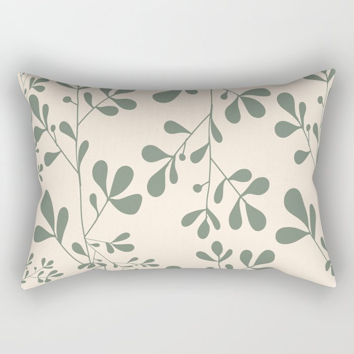 Abstract Leaves Print, Ivory and Green Rectangular Pillow Gallery Image 1