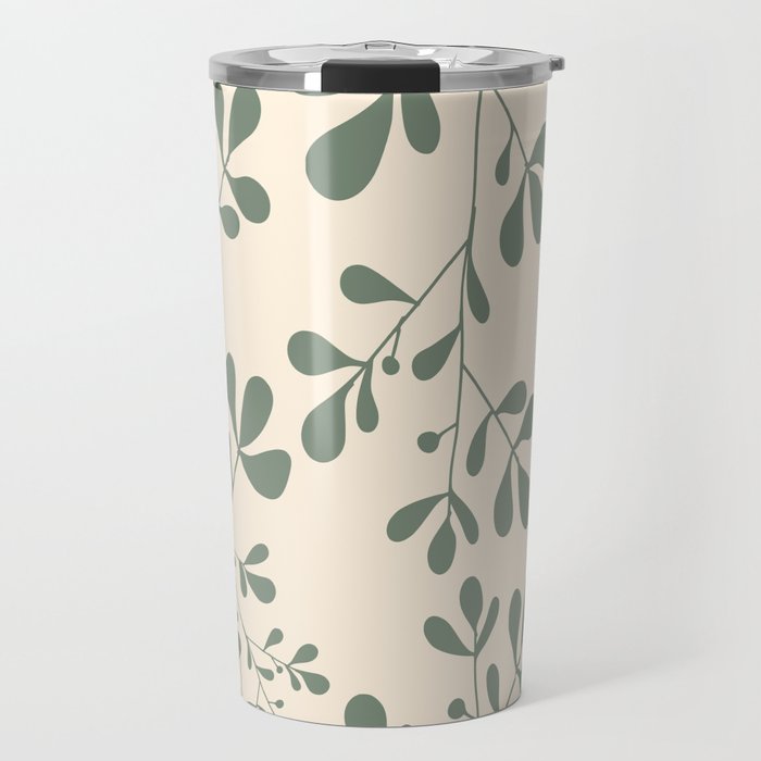 Abstract Leaves Print, Ivory and Green Travel Mug Gallery Image 1