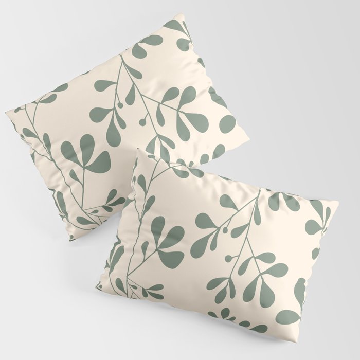 Abstract Leaves Print, Ivory and Green Pillow Sham Gallery Image 3