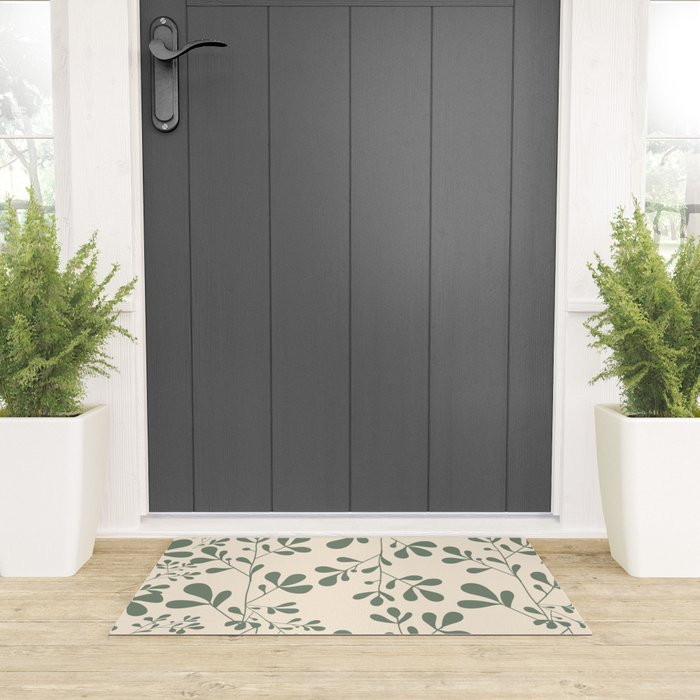 Abstract Leaves Print, Ivory and Green Welcome Mat Gallery Image 3