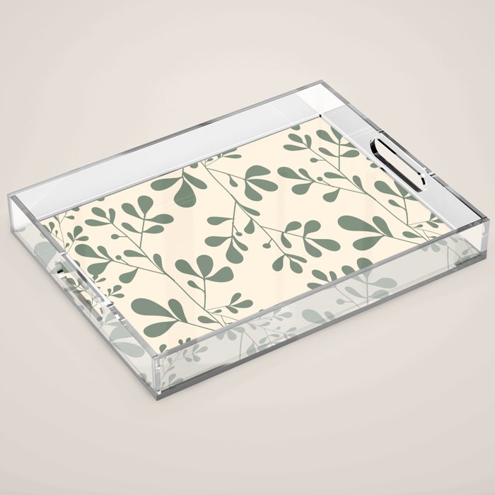 Abstract Leaves Print, Ivory and Green Acrylic Tray Gallery Image 1