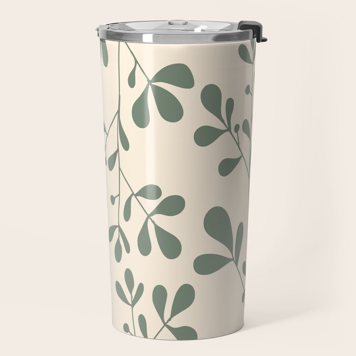 Abstract Leaves Print, Ivory and Green Travel Mug Gallery Image 2