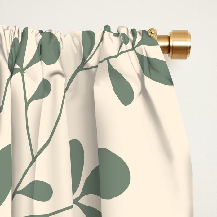Abstract Leaves Print, Ivory and Green Window Curtain Gallery Image 2