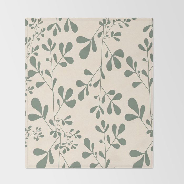 Abstract Leaves Print, Ivory and Green Throw Blanket Gallery Image 2