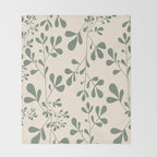 Abstract Leaves Print, Ivory and Green Throw Blanket Gallery Image 2