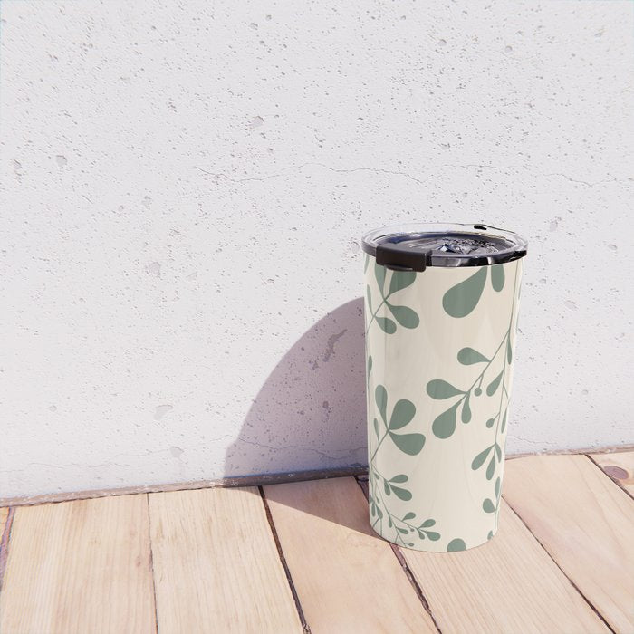 Abstract Leaves Print, Ivory and Green Travel Mug Gallery Image 4