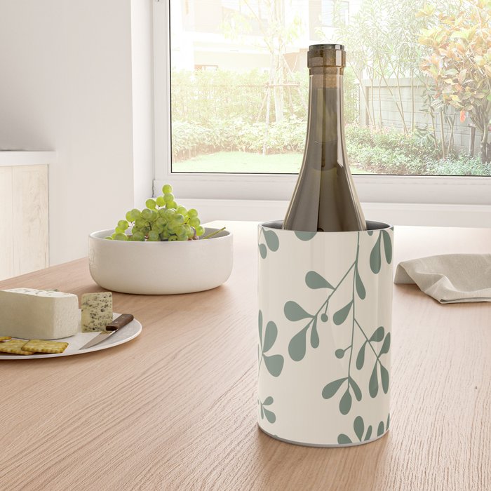 Abstract Leaves Print, Ivory and Green Wine Chiller Gallery Image 4