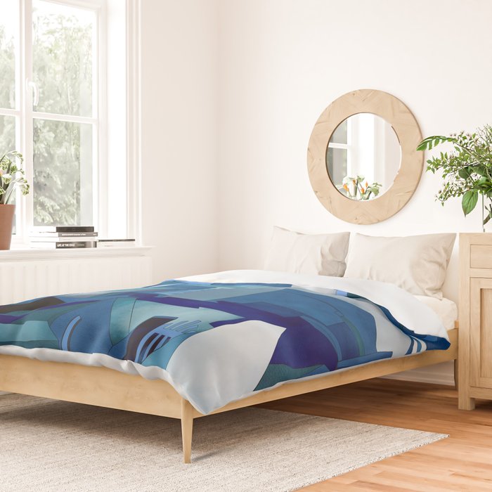 greece santorini abstract illustration Duvet Cover Gallery Image 2