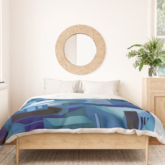 greece santorini abstract illustration Duvet Cover Gallery Image 3