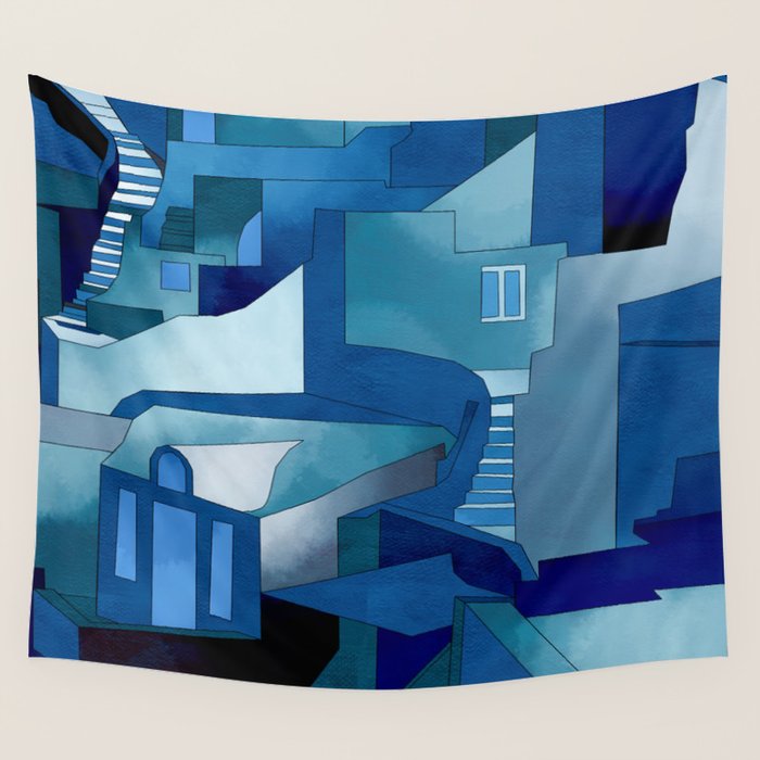 greece santorini abstract illustration Wall Tapestry Gallery Image 4