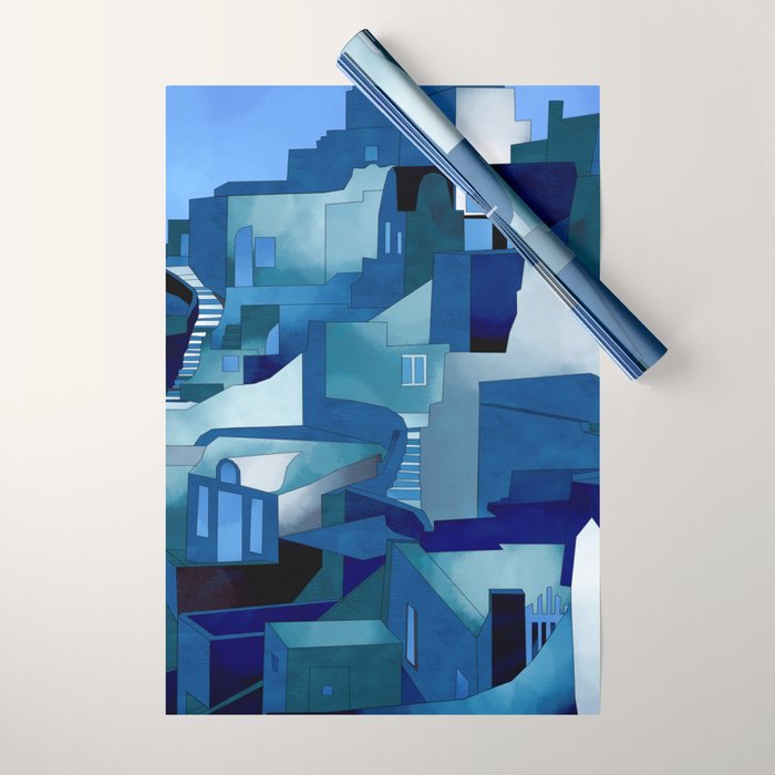 greece santorini abstract illustration Wrapping Paper Gallery Image 1
