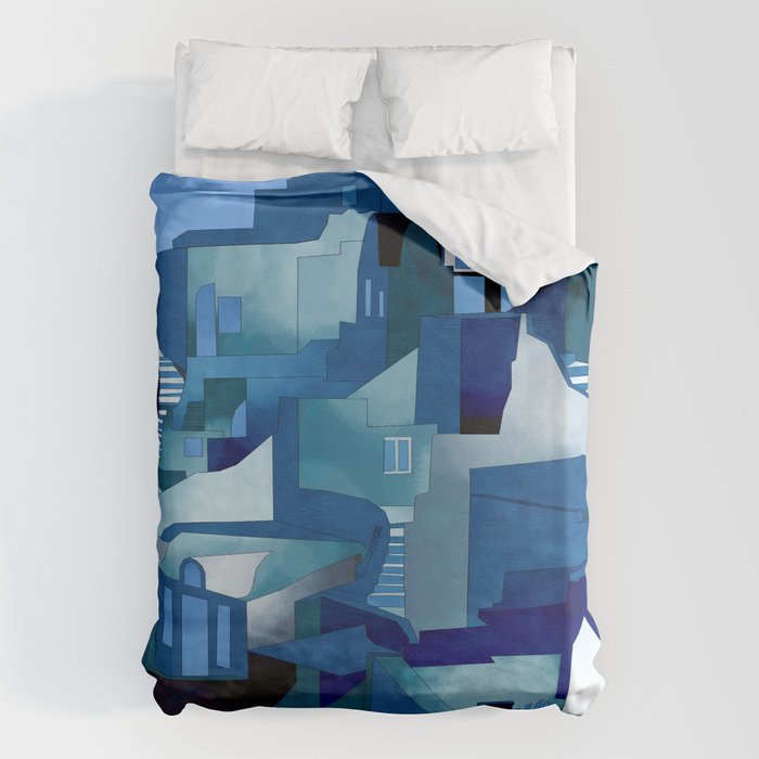 greece santorini abstract illustration Duvet Cover Gallery Image 6