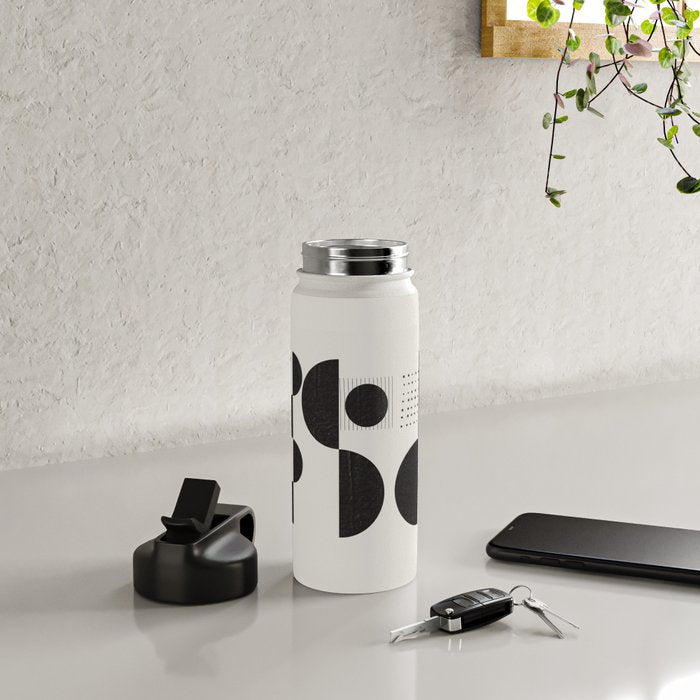 Black And White Bauhaus Abstract Water Bottle Gallery Image 4