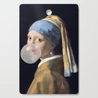 Girl with pearl earring blowing bubble gum Cutting Board Gallery Image 1