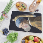 Girl with pearl earring blowing bubble gum Cutting Board Gallery Image 2