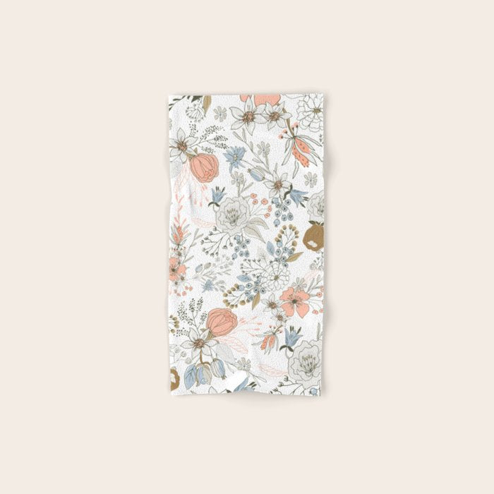 Abstract modern coral white pastel rustic floral Bath Towel Gallery Image 1