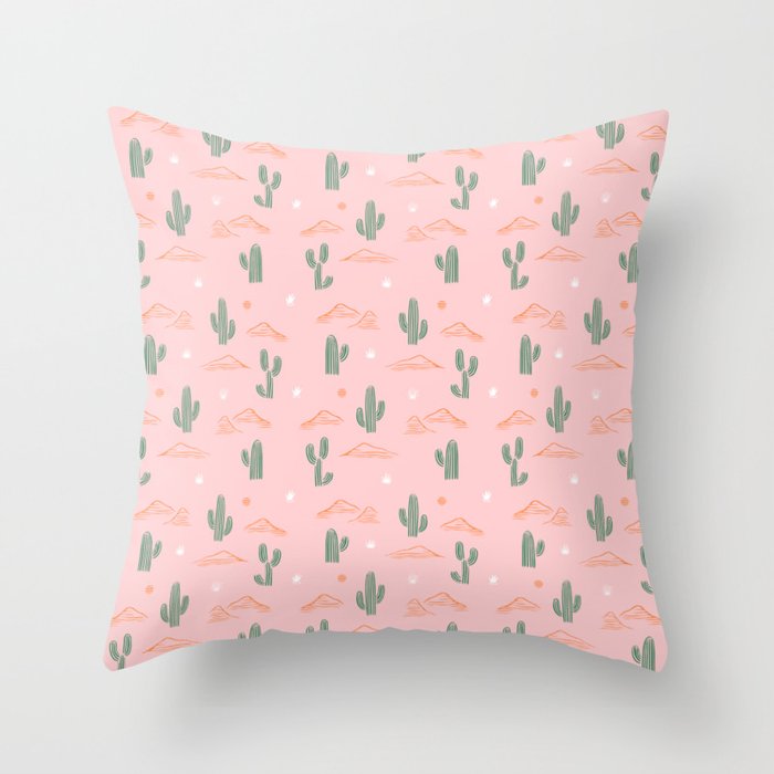 Retro hand drawn cactus plant pattern Throw Pillow Gallery Image 6