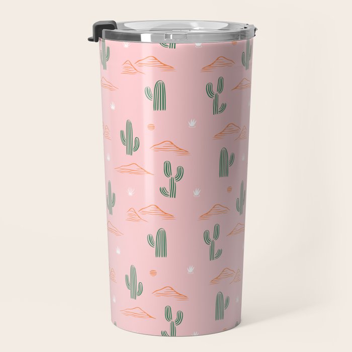 Retro hand drawn cactus plant pattern Travel Mug Gallery Image 3