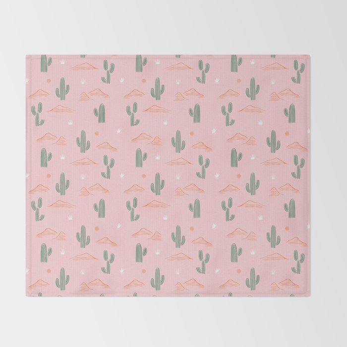 Retro hand drawn cactus plant pattern Throw Blanket Gallery Image 2