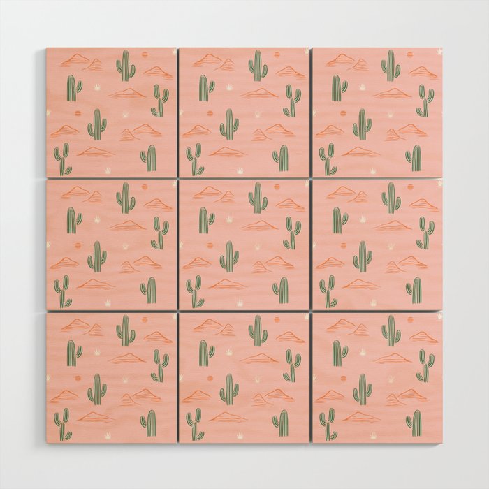 Retro hand drawn cactus plant pattern Wood Wall Art Gallery Image 1