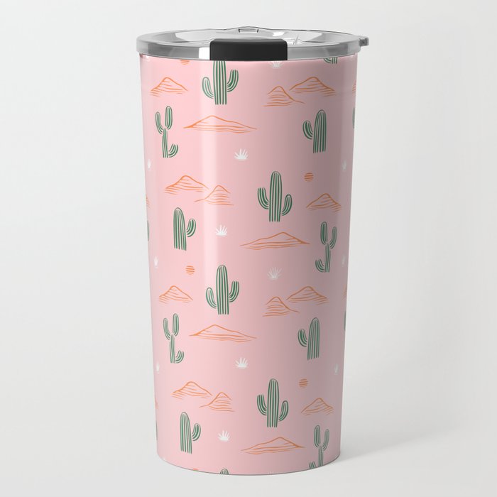 Retro hand drawn cactus plant pattern Travel Mug Gallery Image 1