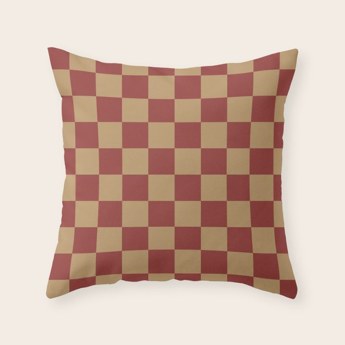 Wheatberry x Rust Mixed Checker Throw Pillow Gallery Image 1