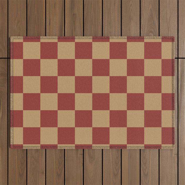 Wheatberry x Rust Mixed Checker Outdoor Rug Gallery Image 1