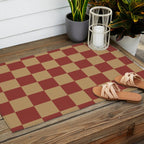 Wheatberry x Rust Mixed Checker Outdoor Rug Gallery Image 2