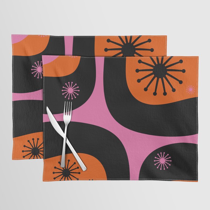 Mid Century Modern Atomic Groove Funky Retro 50s 60s Abstract Hot Pink Orange Black Placemat Gallery Image 1
