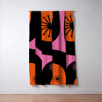 Mid Century Modern Atomic Groove Funky Retro 50s 60s Abstract Hot Pink Orange Black Window Curtain Gallery Image 3