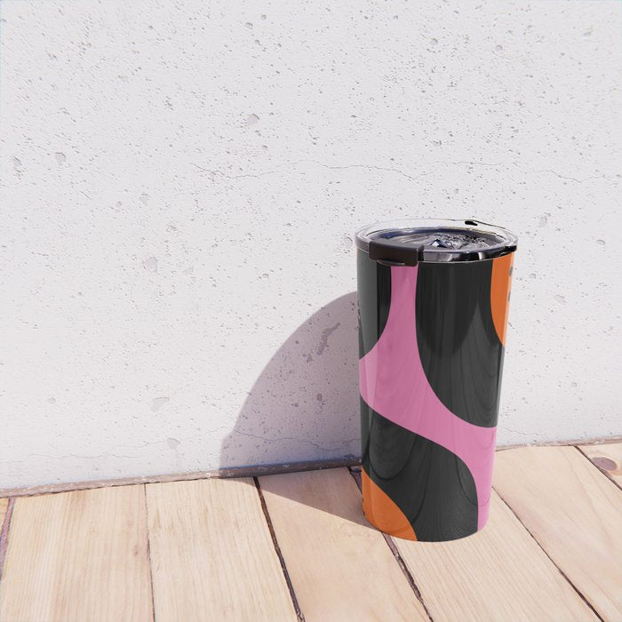 Mid Century Modern Atomic Groove Funky Retro 50s 60s Abstract Hot Pink Orange Black Travel Mug Gallery Image 4