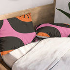 Mid Century Modern Atomic Groove Funky Retro 50s 60s Abstract Hot Pink Orange Black Pillow Sham Gallery Image 2