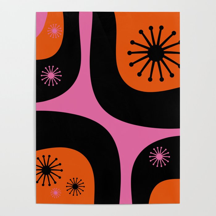 Mid Century Modern Atomic Groove Funky Retro 50s 60s Abstract Hot Pink Orange Black Poster Gallery Image 4