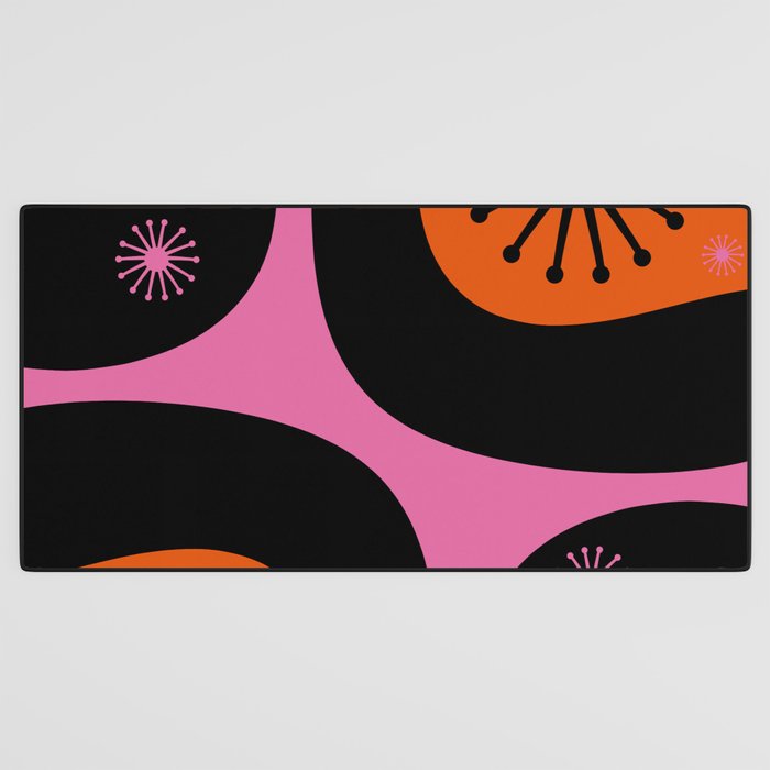 Mid Century Modern Atomic Groove Funky Retro 50s 60s Abstract Hot Pink Orange Black Desk Mat Gallery Image 3
