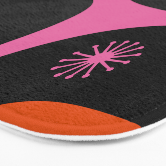 Mid Century Modern Atomic Groove Funky Retro 50s 60s Abstract Hot Pink Orange Black Bath Mat Gallery Image 3
