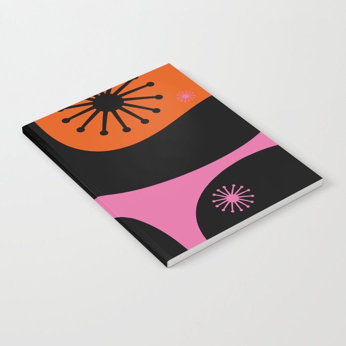 Mid Century Modern Atomic Groove Funky Retro 50s 60s Abstract Hot Pink Orange Black Notebook Gallery Image 1