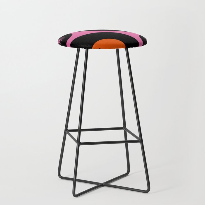 Mid Century Modern Atomic Groove Funky Retro 50s 60s Abstract Hot Pink Orange Black Stool Gallery Image 1