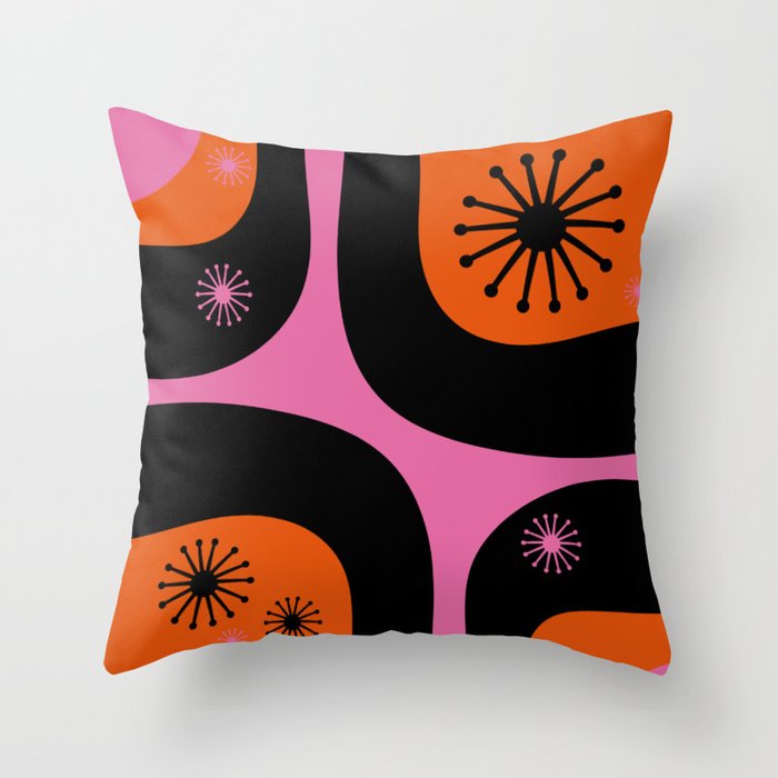 Mid Century Modern Atomic Groove Funky Retro 50s 60s Abstract Hot Pink Orange Black Throw Pillow Gallery Image 6