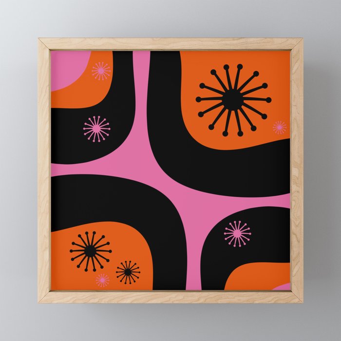 Mid Century Modern Atomic Groove Funky Retro 50s 60s Abstract Hot Pink Orange Black Mini Art Print Gallery Image 1