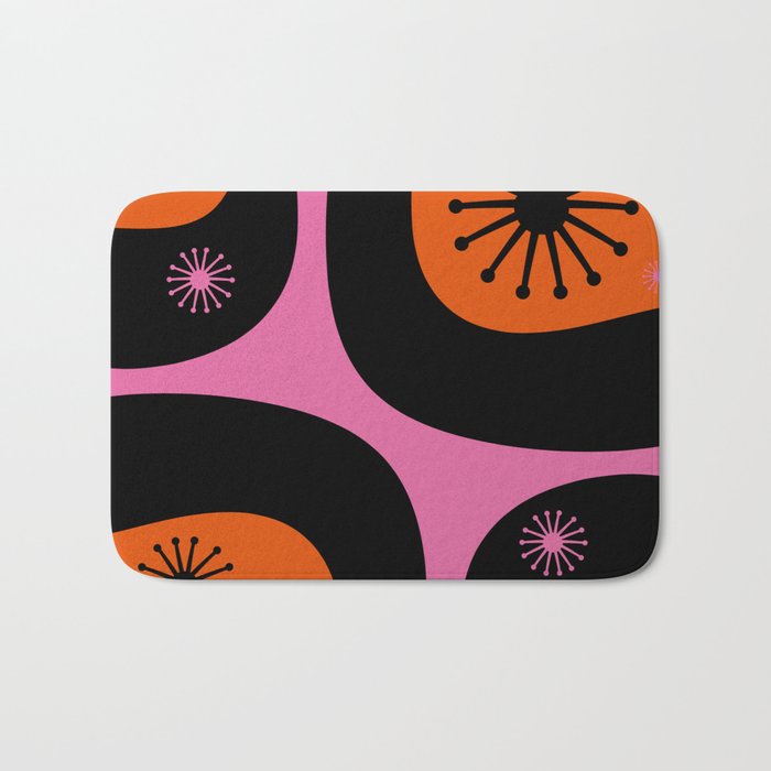 Mid Century Modern Atomic Groove Funky Retro 50s 60s Abstract Hot Pink Orange Black Bath Mat Gallery Image 1