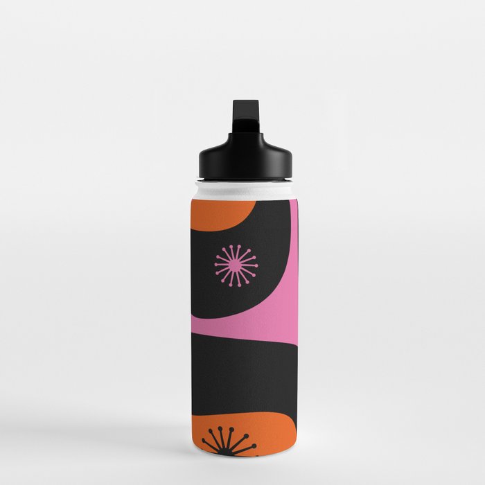 Mid Century Modern Atomic Groove Funky Retro 50s 60s Abstract Hot Pink Orange Black Water Bottle Gallery Image 3