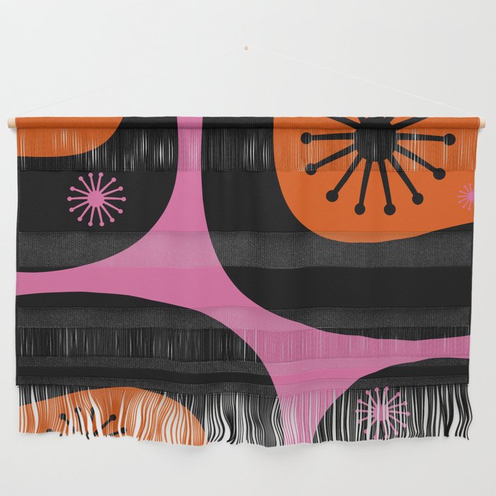 Mid Century Modern Atomic Groove Funky Retro 50s 60s Abstract Hot Pink Orange Black Wall Hanging Gallery Image 1