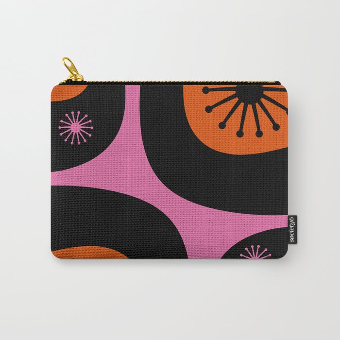 Mid Century Modern Atomic Groove Funky Retro 50s 60s Abstract Hot Pink Orange Black Carry All Pouch Gallery Image 1