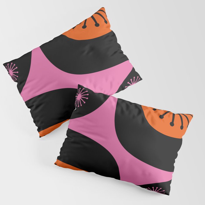 Mid Century Modern Atomic Groove Funky Retro 50s 60s Abstract Hot Pink Orange Black Pillow Sham Gallery Image 3