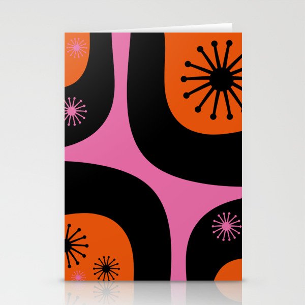 Mid Century Modern Atomic Groove Funky Retro 50s 60s Abstract Hot Pink Orange Black Stationery Card Gallery Image 2