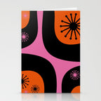 Mid Century Modern Atomic Groove Funky Retro 50s 60s Abstract Hot Pink Orange Black Stationery Card Gallery Image 2