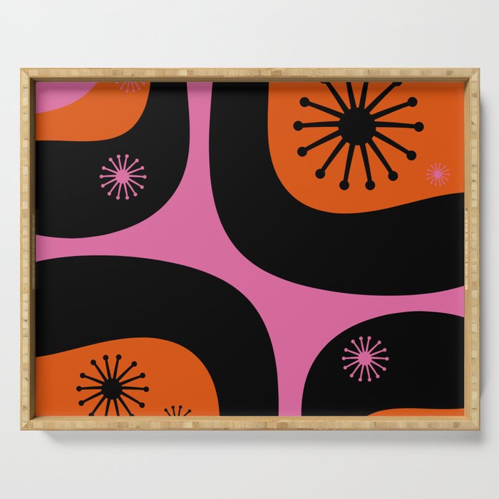 Mid Century Modern Atomic Groove Funky Retro 50s 60s Abstract Hot Pink Orange Black Serving Tray Gallery Image 1