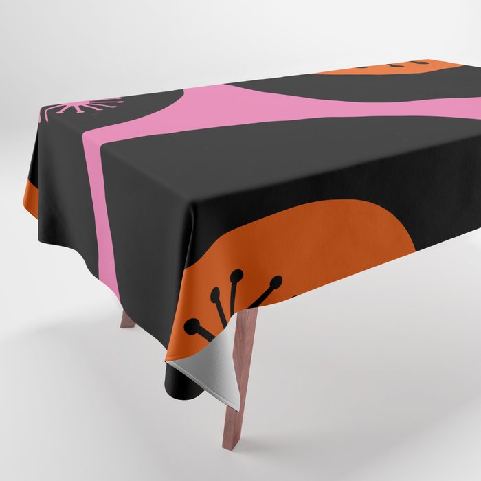 Mid Century Modern Atomic Groove Funky Retro 50s 60s Abstract Hot Pink Orange Black Tablecloth Gallery Image 1