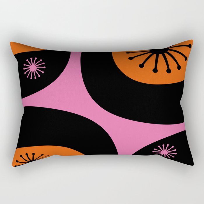 Mid Century Modern Atomic Groove Funky Retro 50s 60s Abstract Hot Pink Orange Black Rectangular Pillow Gallery Image 1